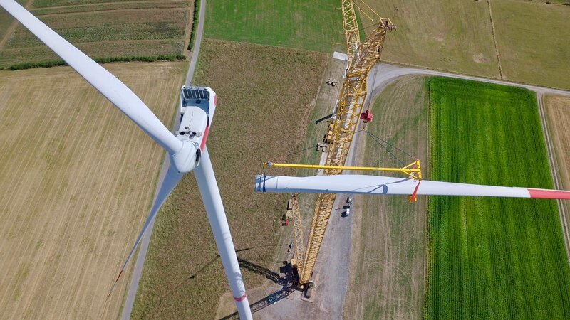 Blattlagertausch Vestas V117 im Windpark Brilon